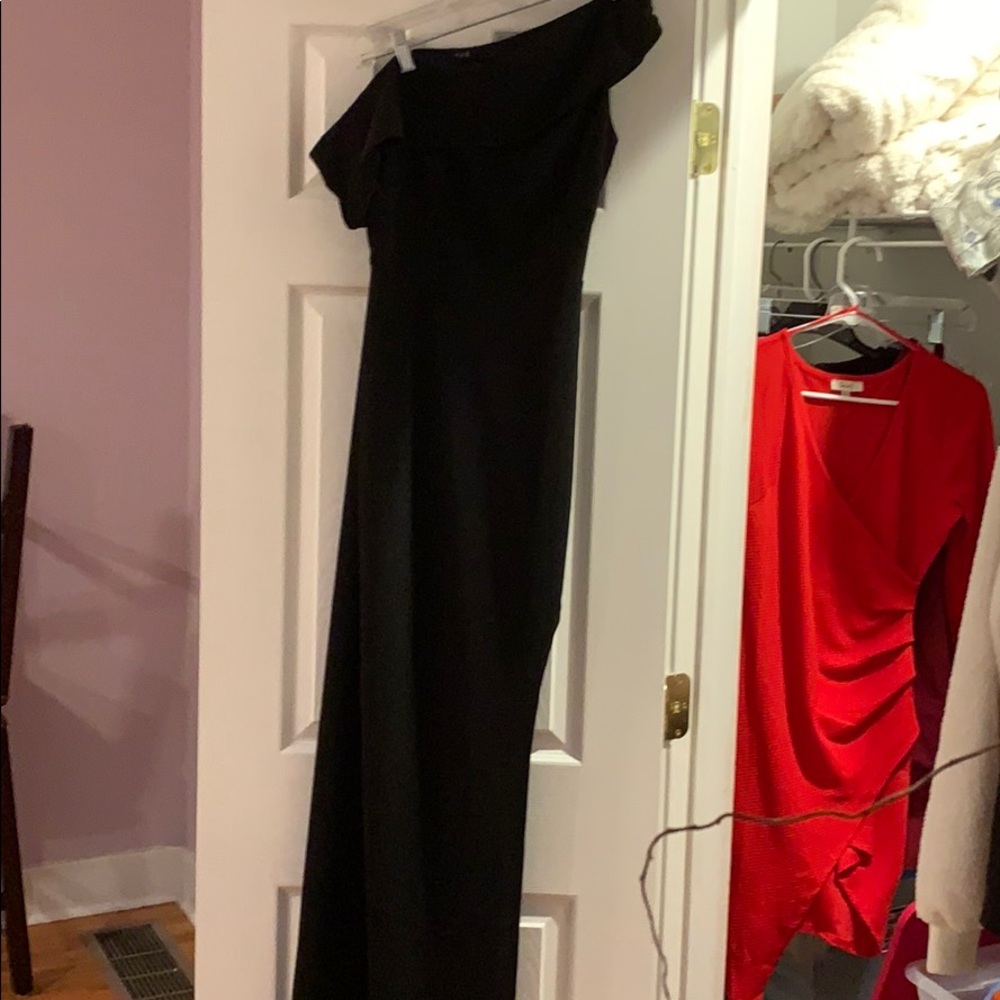 Long black dress.